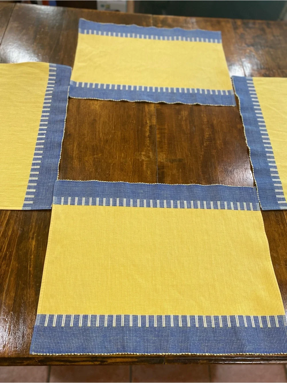 Pier 1 Imports Set of 4 Placemats Palermo Stripe Yellow Blue Cottagecore READ